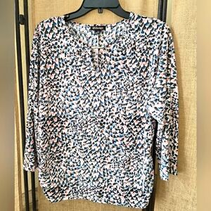 Women's BYdesign Multicolor Scallop Print 3/4 Sleeve Top Shirred Sides